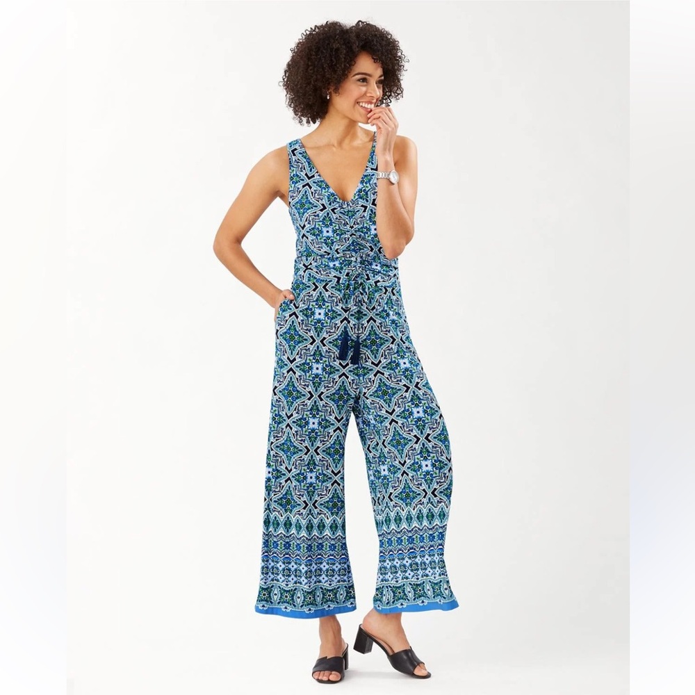 Tommy Bahama Teal and Navy Patterned Jumpsuit